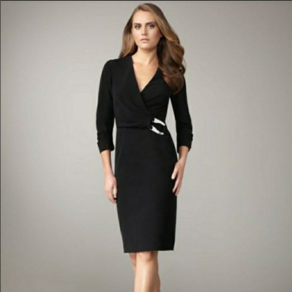 LAFAYETTE 148 black faux wrap dress with silver hardware - Picture 1 of 9